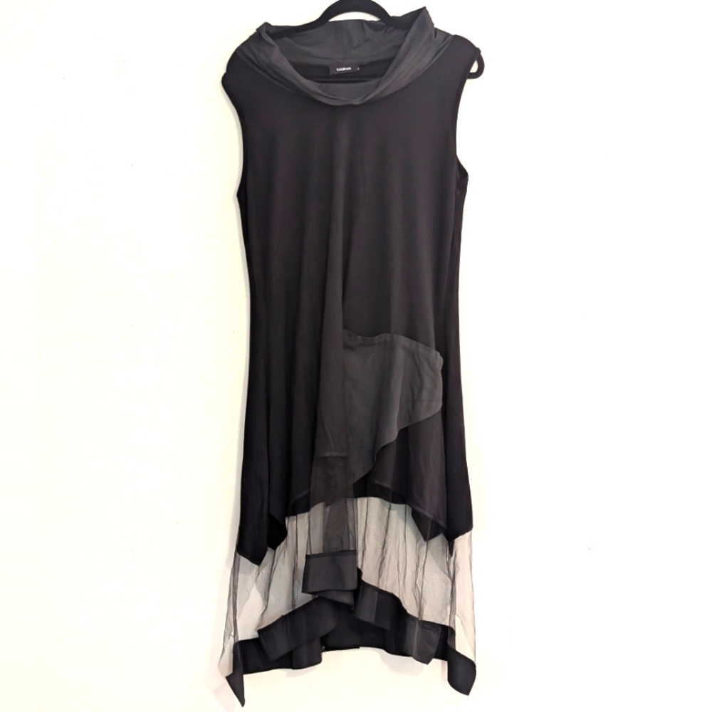 Luukaa Black Cowl-Neck Asymmetrical Tunic – Size 4 (US 12–14)